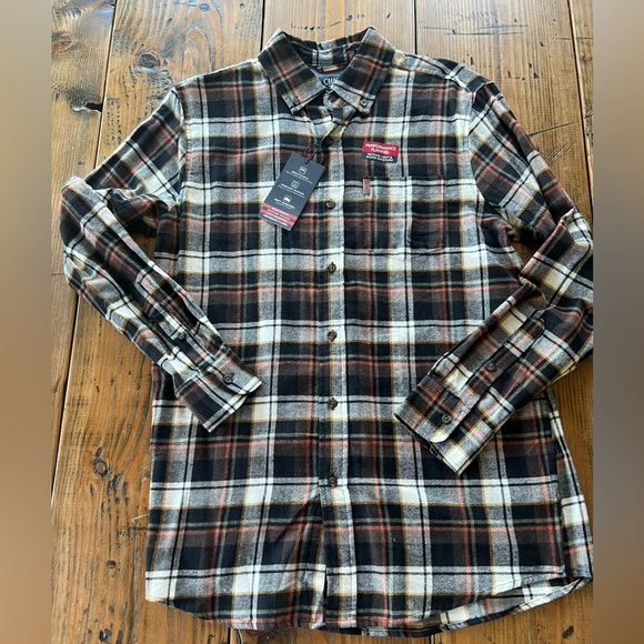 Chaps performance flannel button down in navy plaid - Picture 1 of 10